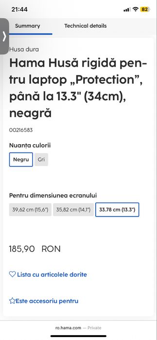 Hama husa rigidă pentru laptop „Protection”, până la 13.3" (34cm)