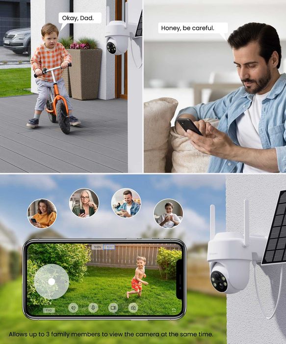 Camera de exterior wifi 2k 3MP IP65 infrared panou solar, acumulatori