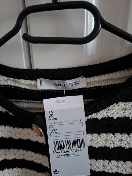 Cardigan cu nasturi, alba- negru, Mango, mar. XS