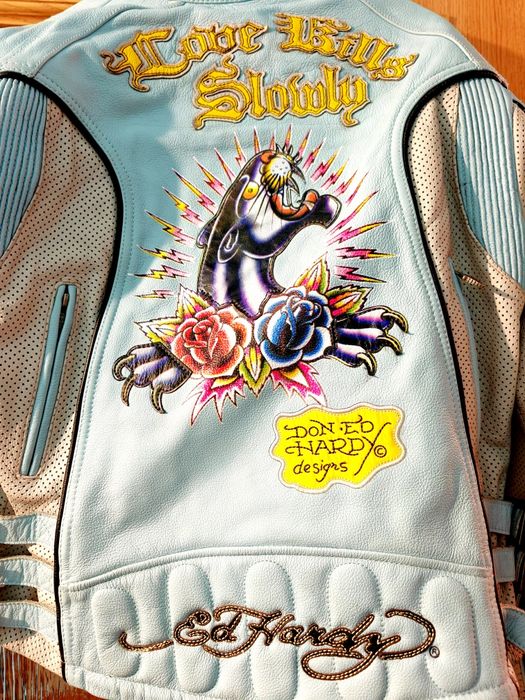 Vand Geaca piele motor dama Ed Hardy nu KAWASAKI NU HARLEY DAVIDSON