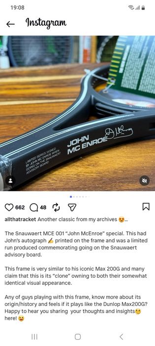 Racheta tenis vintage John McEnroe Autograph Snauwaert rara