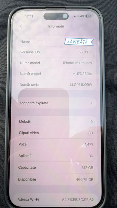 iphone 15 Pro Max - Impecabil, 512gb 84% bateria