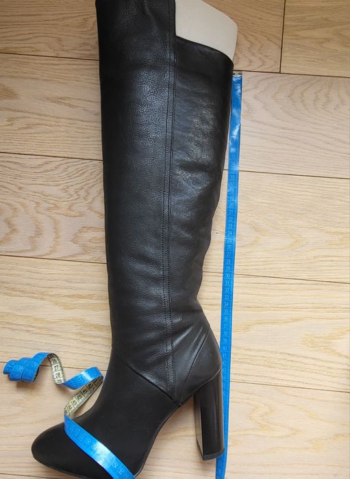 Cizme piele negre peste genunchi imblanite ZARA 39