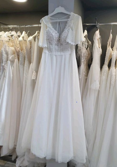 Rochie de mireasa A line cu mâneci detasabile