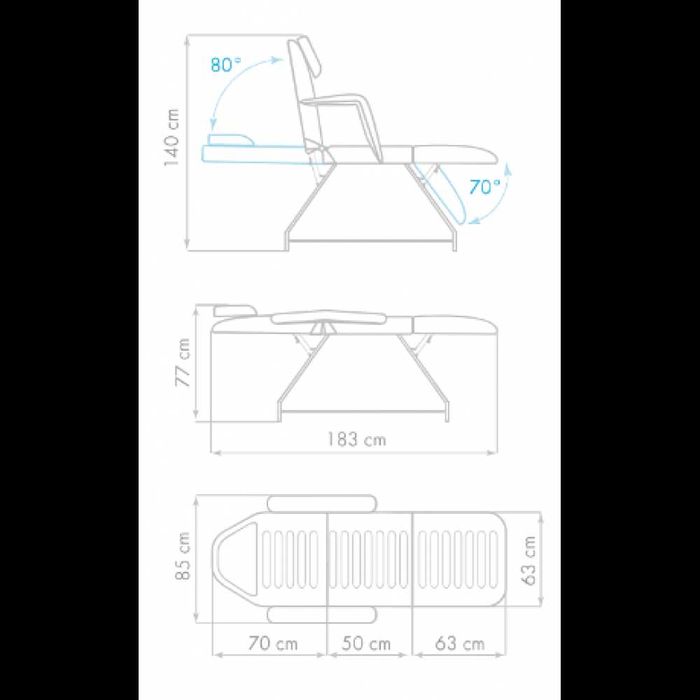 НОВИ -Фиксирана кушетка CAM01 - 180 x 63/85 x 75 cм