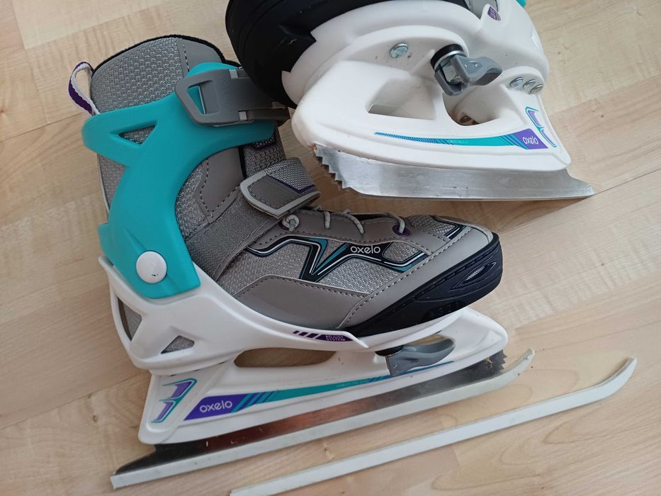 Patine gheata FIT 100 gri, Oxelo, turcoaz, fete (marimea 29 - 32)