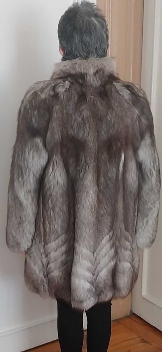 Кожено палто от сребърна лисица, размер L