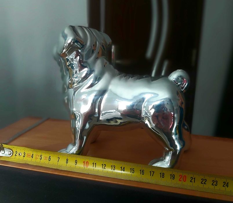 Statuetă decorativă câine Bulldog, efect oglindă cromat!