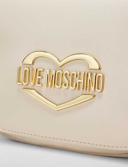 Луксозна дамска чанта Love Moschino - Бяла със Златно Сърце (Нова)