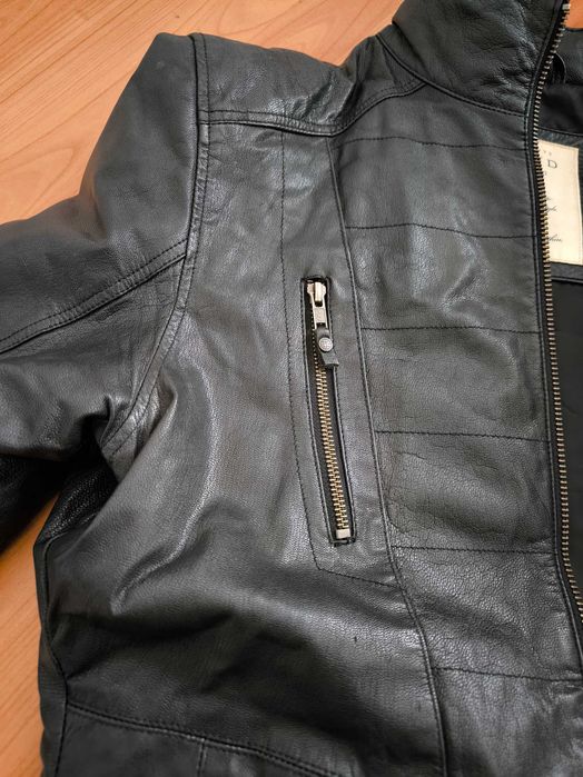 Jacheta Piele Classic British Cafe Racer Neagra M Athletic Fit Geaca