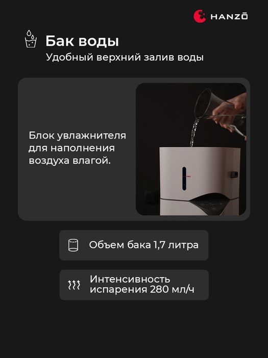 HANZO Z15 очиститель воздуха с увлажнителем, UV-очистка и ионизация