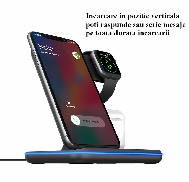 Incarcator telefon Wireless 3 in1 15 W, Suport incarcare telefoane