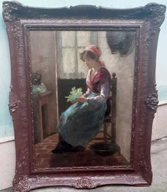 Tablou vechi - gospodina - semnat indescifrabil