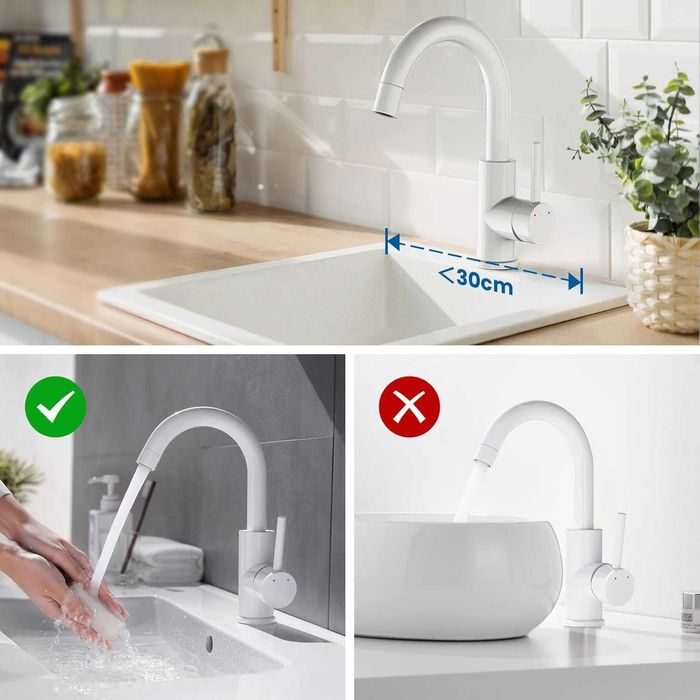 Baterie de baie din alamă pentru chiuvetă de baie, bucătărie mică, alb