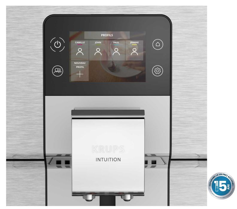 Espressor automat Krups Intuition Experience+ EA877D10, interfata touchscreen, 8 profiluri personalizabile, 15 bari