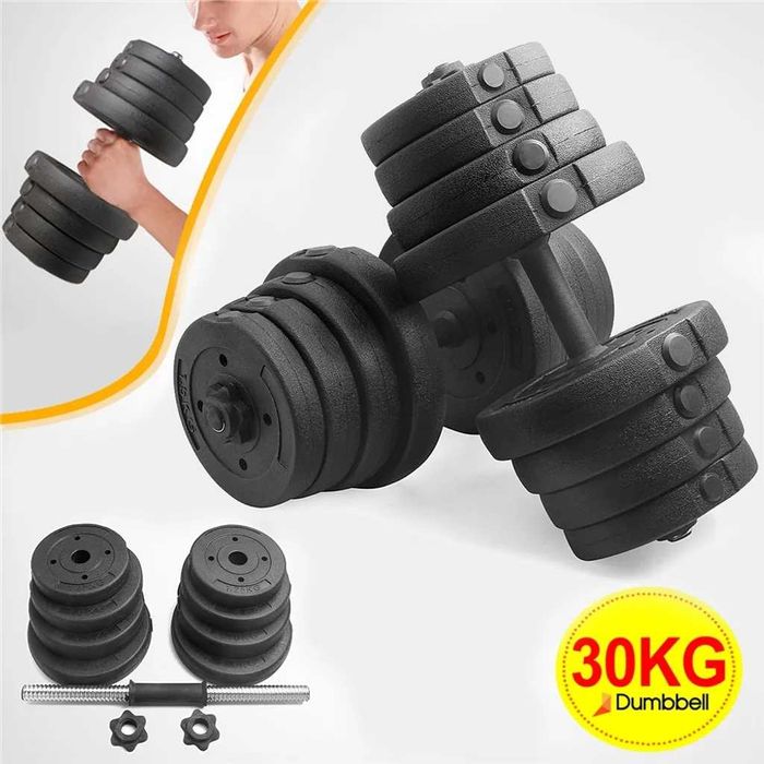 Set gantere 30 kg, 16 discuri 2 bare antrenament |S 610924 Black(2pcs)