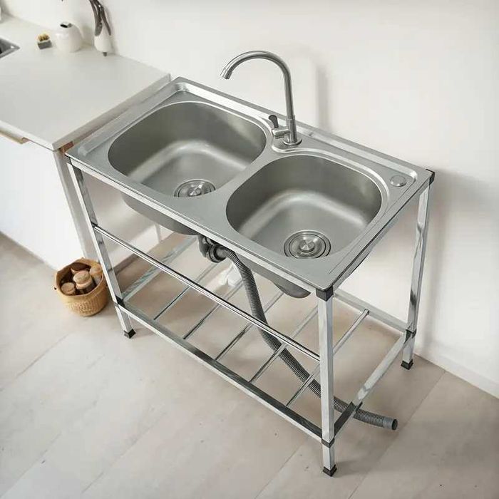 Chiveta spalator inox 2 cuve cu suport  77x42cm uz casnic restaurant