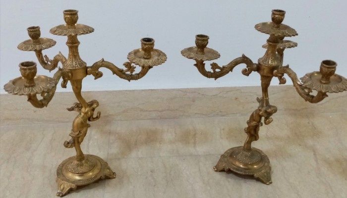 Set sfeșnice antice in stilul Art-Deco din bronz masiv piese cu o lucr