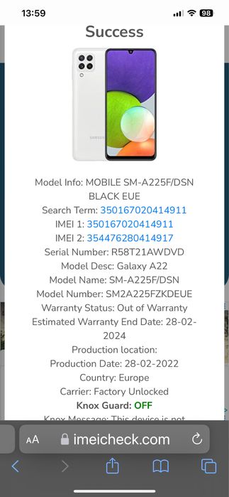 Samsung A12  Android 64 GB 4 GB Ram