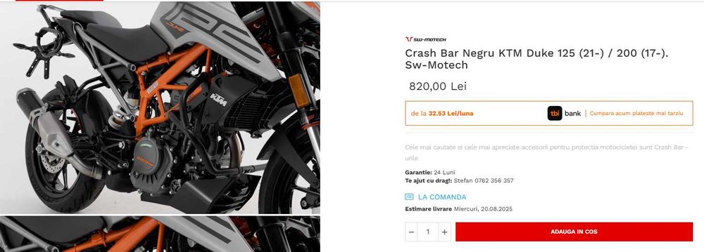 Crash Bar Negru KTM Duke 125 (21-) / 200 (17-). Sw-Motech