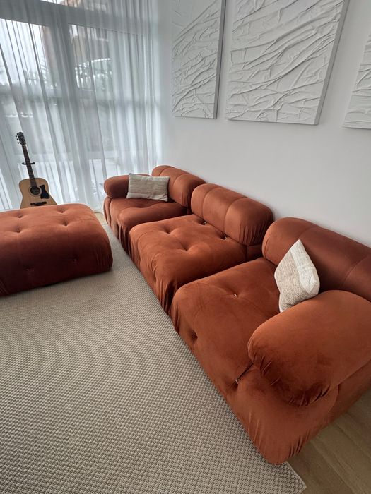 Canapea modulară din catifea portocalie