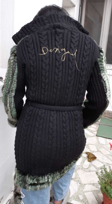 Palton Desigual din lână cu tricot tricotat pentru damă, femei