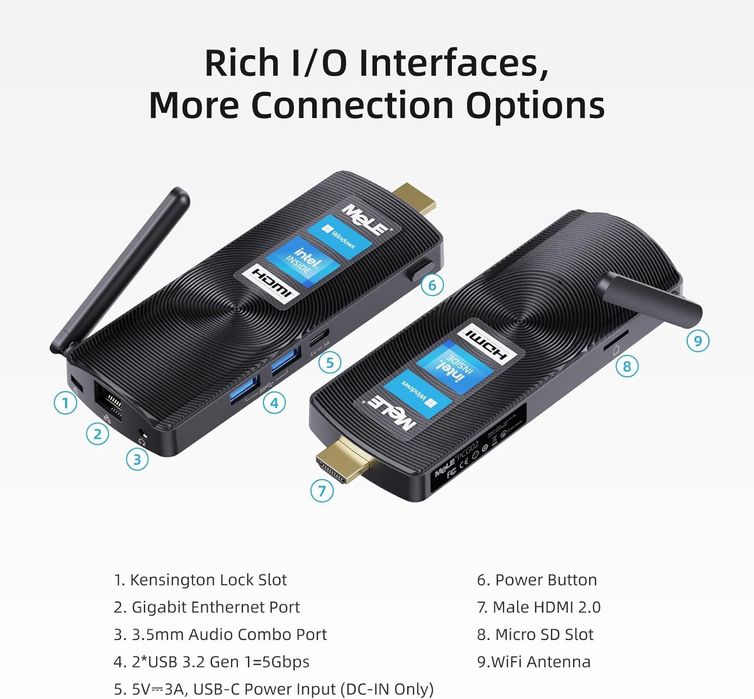 Мини пк Mele n4000 J4125 CPU 4-8gb 128-256 gb LAN WiFi HDMI Mini PC