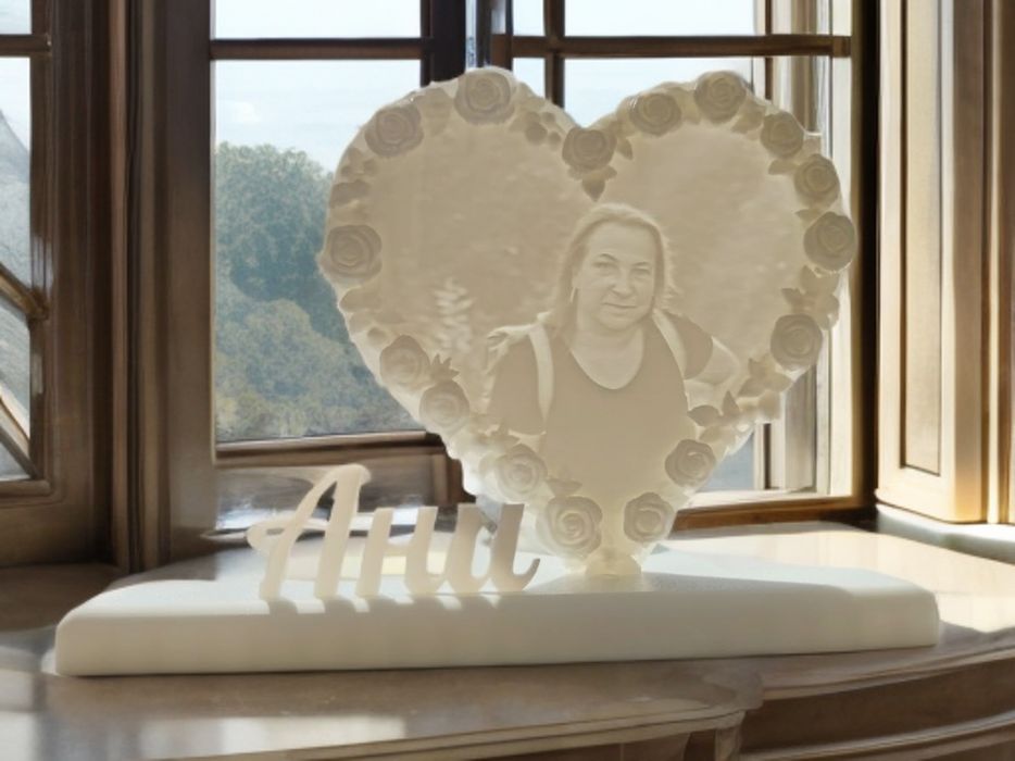 Подарък светещо сърце/литографска снимка-свешник