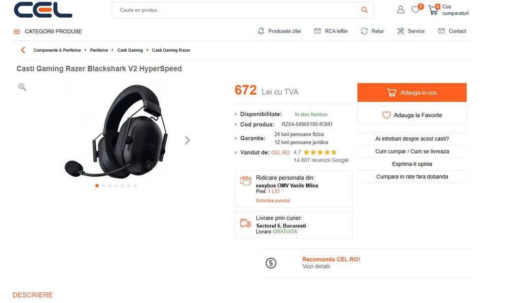 Casti Razer Blackshark V2 HyperSpeed