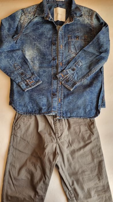Сив чино панталон H&M и риза Mango, размер 128 см.