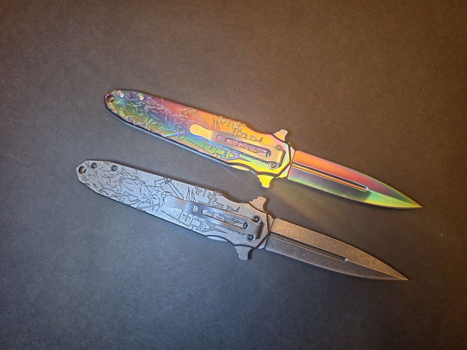 Сгъваем полуавтоматичен нож (3D-релефен)-два цвята