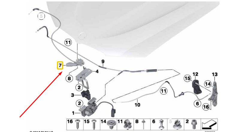 Жило С Дръжка За Освобождаване На Преден Капак BMW, X3 F25 , X4 F26
