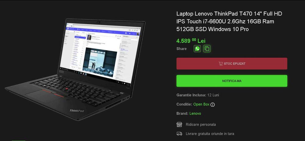 Lenovo ThinkPad T470 Touchscreen 2xbaterii
