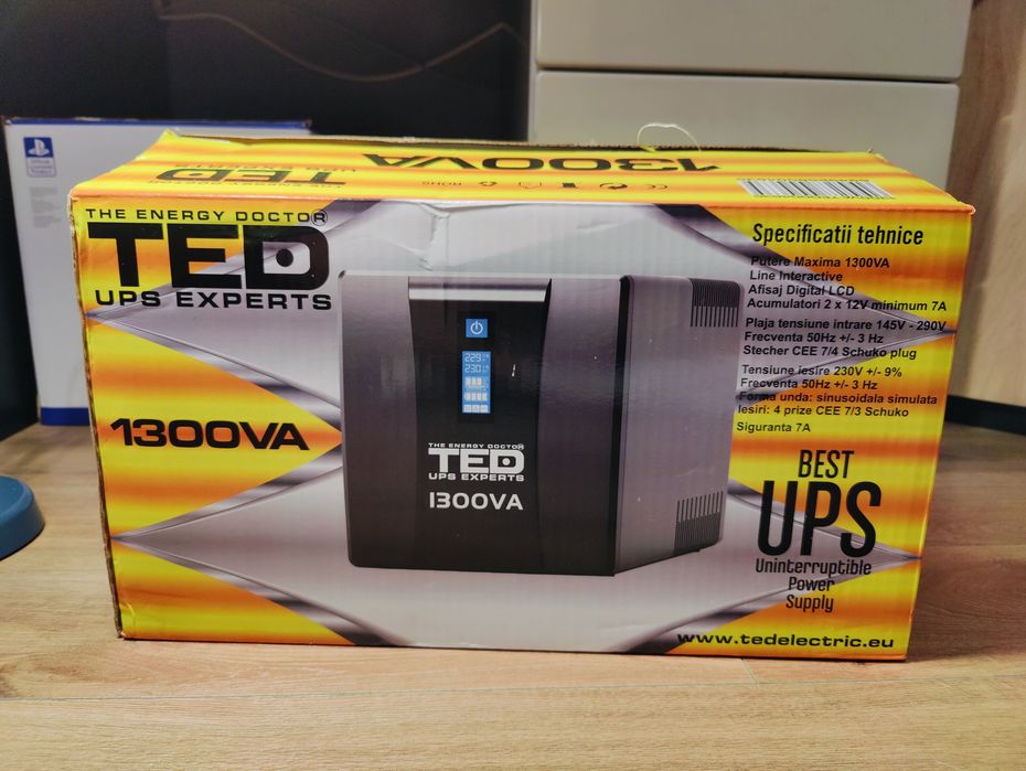 UPS Line interactive TED electric 1300VA/750 W, 4 ieșiri Schuko, stabilizator