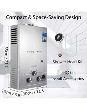 Проточен газов бойлер 12 kw, 6L, 3 волта