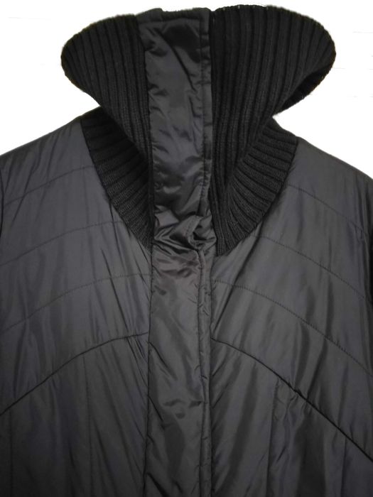 Palton lung Geaca de fas neagra cu guler de tricot inalt, 2 buzunare
