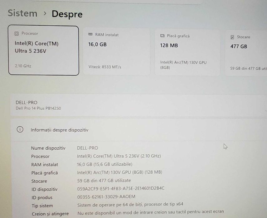 Dell Pro 14 Plus Ultra 5 236V 16GB DDR5 512GB SSD Video ARC130V Gaming