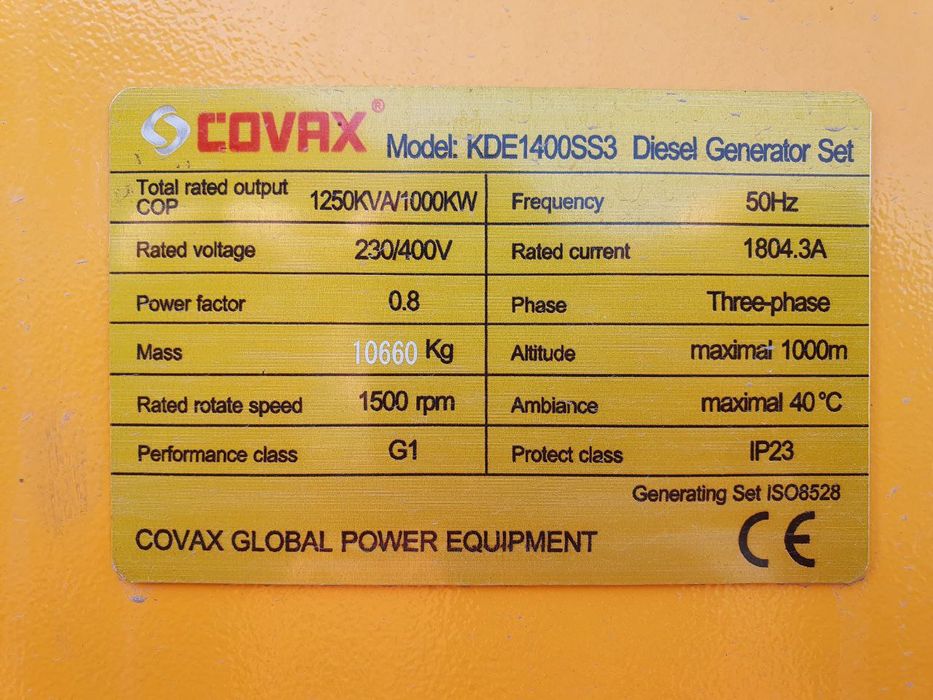 1000 kw dizel generator COVAX
