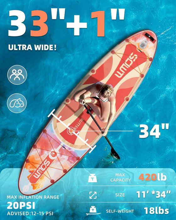 Нов, качествен, много красив надуваем падъл борд SUP 335 СМ SOWM SW07 (2026 Orange) в оранжев дизайн.
