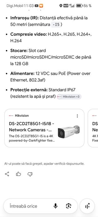 Camera video hikvision 8mega pixeli