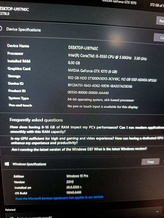 Gaming PC GTX 1070 / SSD / 8GB RAM / 600W PSU / Windows 10 Pro