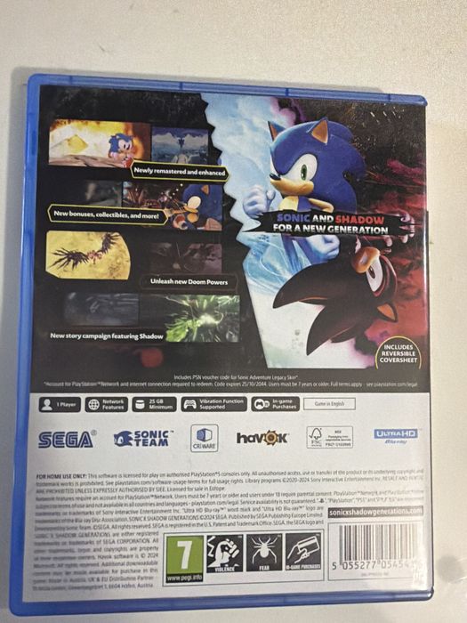 Ps5 игра Sonic Shadow GENERATIONS 15€