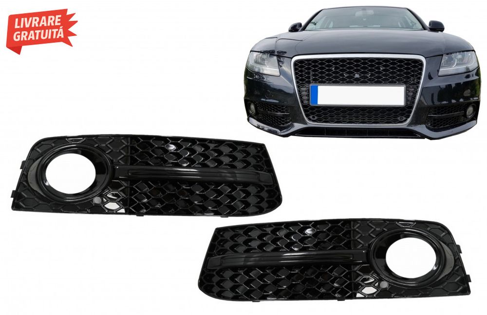 Grile Laterale Bara Fata AUDI A4 B8 8K (2007-2011) S4 Design Negru Luc