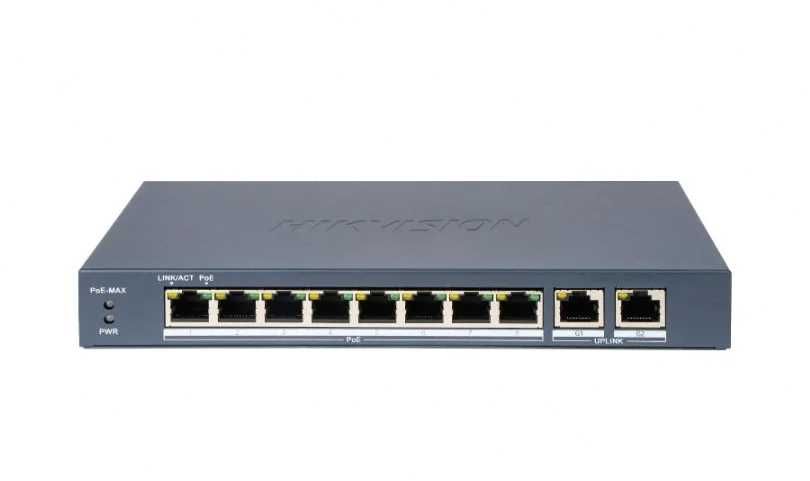 Switch 8 porturi PoE Hikvision DS-3E0310P-E/M(B) 2 porturi Gigabit Uplink, 80W Nou Garantie