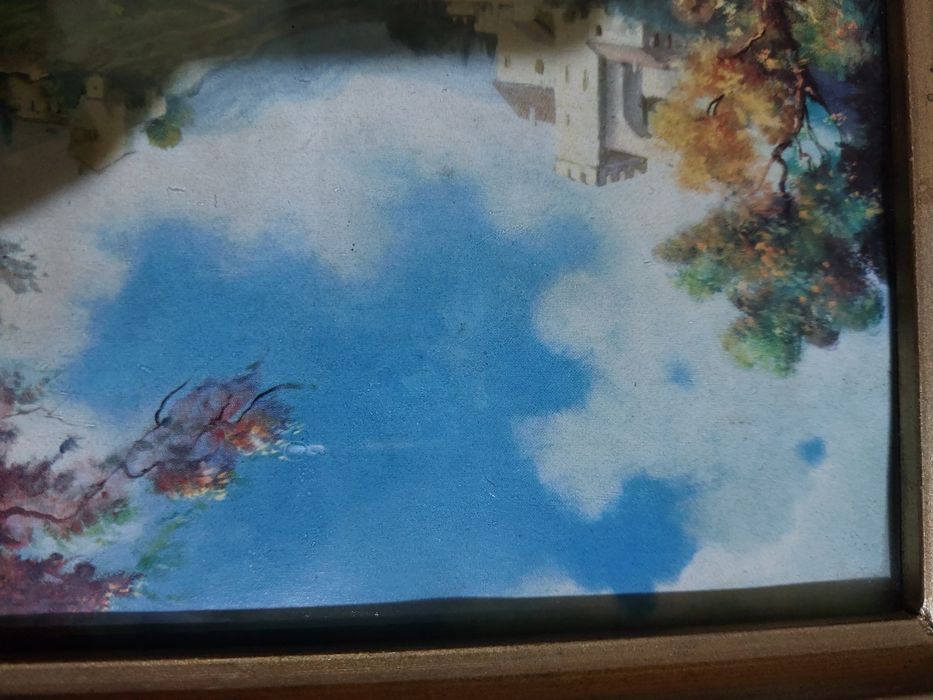 Litografie cu ramă de lemn si ipsos