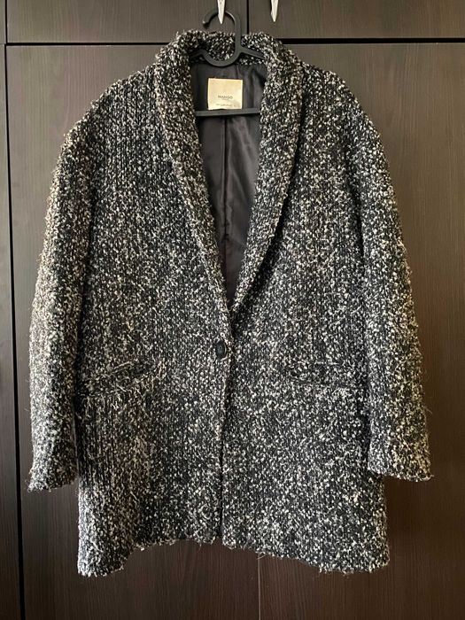 Sacou captusit Mango boucle negru cu alb