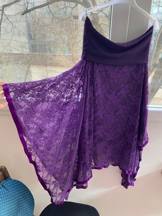 Fustă dantelă asimetrică mov elegantă