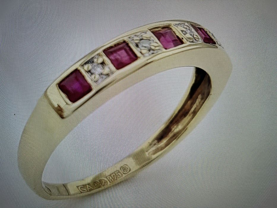 Inel aur 9k diamante si rubine certificat autenticitate