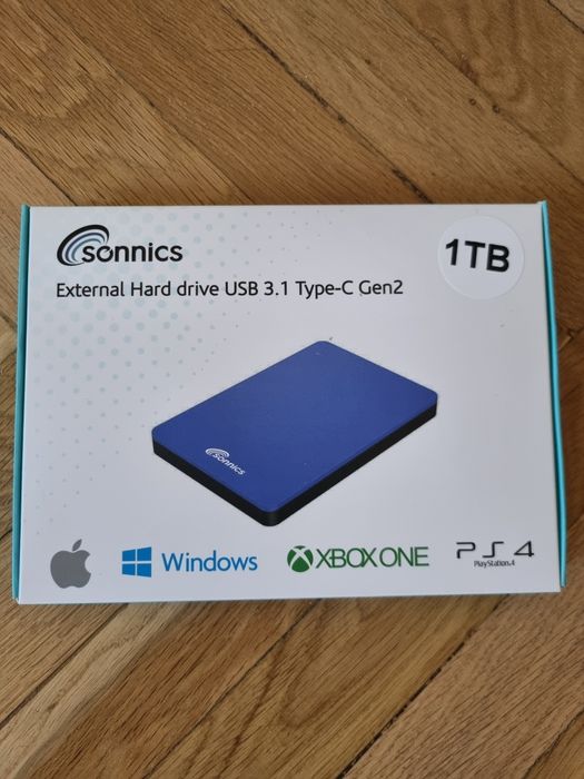 Hard Disk Extern Portabil Sonnics 1TB, USB 3.1 Tip C Gen 2, blue, design ultra-subtire