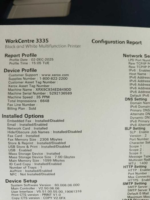 Multifunctional Xerox WorkCente 3335, wireless, aproape nou